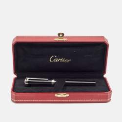 Pre Owned Cartier Art Deco Black Resin Red Cabochon Fountain Pen