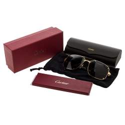 Cartier Brushed Titanium/ Grey Aviator Santos de Cartier Rectangular Sunglasses