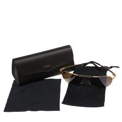 Pre Owned Cartier Gold/Brown Santos De Cartier Aviator Sunglasses