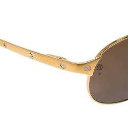 Pre Owned Cartier Gold/Brown Santos De Cartier Aviator Sunglasses