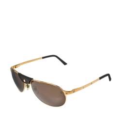 Pre Owned Cartier Gold/Brown Santos De Cartier Aviator Sunglasses