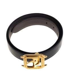 Pre Owned Cartier Black Leather Santos De Cartier Belt  95CM (cut to size)