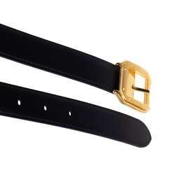 Pre Owned Cartier Black Leather Santos De Cartier Belt  95CM (cut to size)