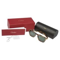 Cartier Brown Havana/ Green Santos de Cartier Wayfarer Sunglasses