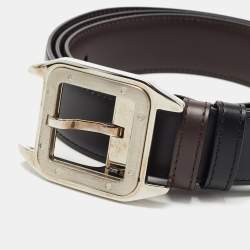 Pre Owned Cartier Black/Brown Leather Santos de Cartier Reversible Belt 