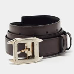 Pre Owned Cartier Black/Brown Leather Santos de Cartier Reversible Belt 