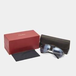 Cartier Black/Silver Santos de Cartier Aviator Sunglasses