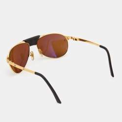 Cartier Edition Santos-Dumont Gold Tone/Brown 5044394 Leather Detail Aviator Sunglasses