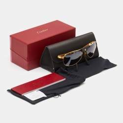 Cartier Edition Santos-Dumont Gold Tone/Brown 5044394 Leather Detail Aviator Sunglasses