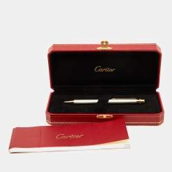 Cartier Santos de Cartier Silver Lacquer Gold Tone Ballpoint Pen