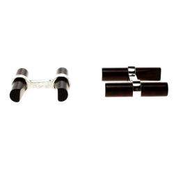 Cartier Vintage Interchangeable Wood 18K White Gold Santos De Cartier Cufflinks