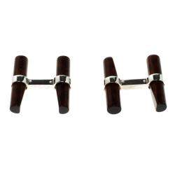 Cartier Vintage Interchangeable Wood 18K White Gold Santos De Cartier Cufflinks