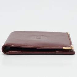 Pre Owned Cartier Dark Red Leather Must de Cartier Bifold Compact Wallet