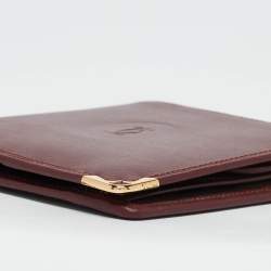Pre Owned Cartier Dark Red Leather Must de Cartier Bifold Compact Wallet