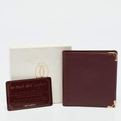 Pre Owned Cartier Dark Red Leather Must de Cartier Bifold Compact Wallet