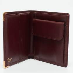 Pre Owned Cartier Dark Red Leather Must de Cartier Bifold Compact Wallet