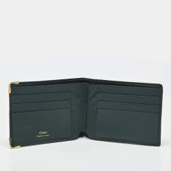 Pre Owned Cartier Dark Green Leather Must de Cartier 6CC Bifold Wallet
