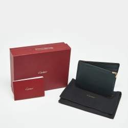 Pre Owned Cartier Dark Green Leather Must de Cartier 6CC Bifold Wallet