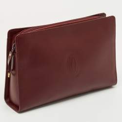 Pre Owned Cartier Burgundy Leather Must de Cartier Pouch