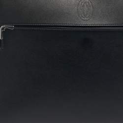 Pre Owned Cartier Black Leather Must De Cartier Portfolio Pouch