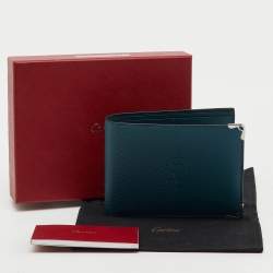 Pre Owned Cartier Turquoise Blue Leather Must De Cartier Marquetery Bifold Wallet