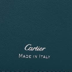 Pre Owned Cartier Turquoise Blue Leather Must De Cartier Marquetery Bifold Wallet