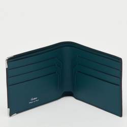 Pre Owned Cartier Turquoise Blue Leather Must De Cartier Marquetery Bifold Wallet