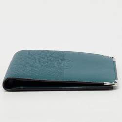 Pre Owned Cartier Turquoise Blue Leather Must De Cartier Marquetery Bifold Wallet