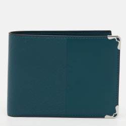 Pre Owned Cartier Turquoise Blue Leather Must De Cartier Marquetery Bifold Wallet