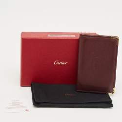 Pre Owned Cartier Red Leather Must De Cartier Bifold Card Case