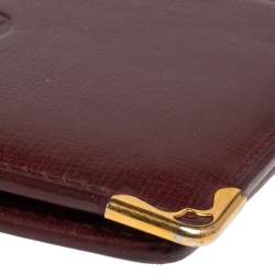 Pre Owned Cartier Maroon Leather Must De Cartier 6CC Bifold Wallet