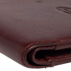 Pre Owned Cartier Maroon Leather Must De Cartier 6CC Bifold Wallet