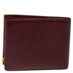 Pre Owned Cartier Maroon Leather Must De Cartier 6CC Bifold Wallet