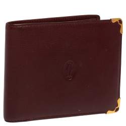 Pre Owned Cartier Maroon Leather Must De Cartier 6CC Bifold Wallet