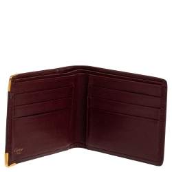 Pre Owned Cartier Maroon Leather Must De Cartier 6CC Bifold Wallet