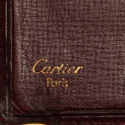 Pre Owned Cartier Maroon Leather Must De Cartier 6CC Bifold Wallet