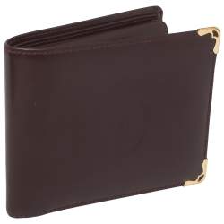 Pre Owned Cartier Maroon Leather Must De Cartier 6CC Bifold Wallet
