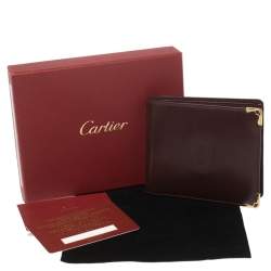 Pre Owned Cartier Maroon Leather Must De Cartier 6CC Bifold Wallet