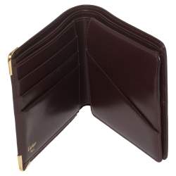 Pre Owned Cartier Maroon Leather Must De Cartier 6CC Bifold Wallet