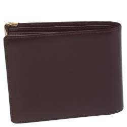 Pre Owned Cartier Maroon Leather Must De Cartier 6CC Bifold Wallet