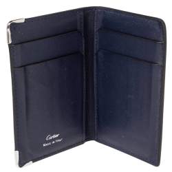 Pre Owned Cartier Navy Blue Leather Must De Cartier Card Holder