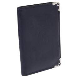Pre Owned Cartier Navy Blue Leather Must De Cartier Card Holder