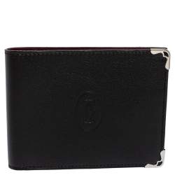 Pre Owned Cartier Black Leather Must De Cartier 6CC Bifold Wallet