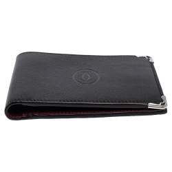 Pre Owned Cartier Black Leather Must De Cartier 6CC Bifold Wallet