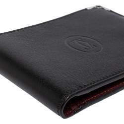 Pre Owned Cartier Black Leather Must De Cartier 6CC Bifold Wallet