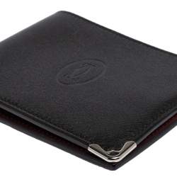 Pre Owned Cartier Black Leather Must De Cartier 6CC Bifold Wallet