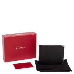 Pre Owned Cartier Black Leather Must De Cartier 6CC Bifold Wallet