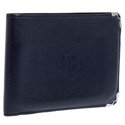 Pre Owned محفظة كارتييه موست دو كارتييه 6سي سي جلد أزرق ثنائية  الطية