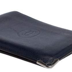 Pre Owned محفظة كارتييه موست دو كارتييه 6سي سي جلد أزرق ثنائية الطية