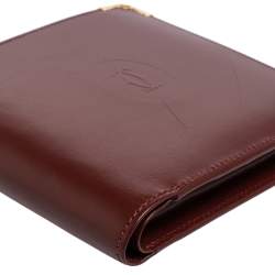 Pre Owned Cartier Maroon Leather Must De Cartier Bifold Wallet